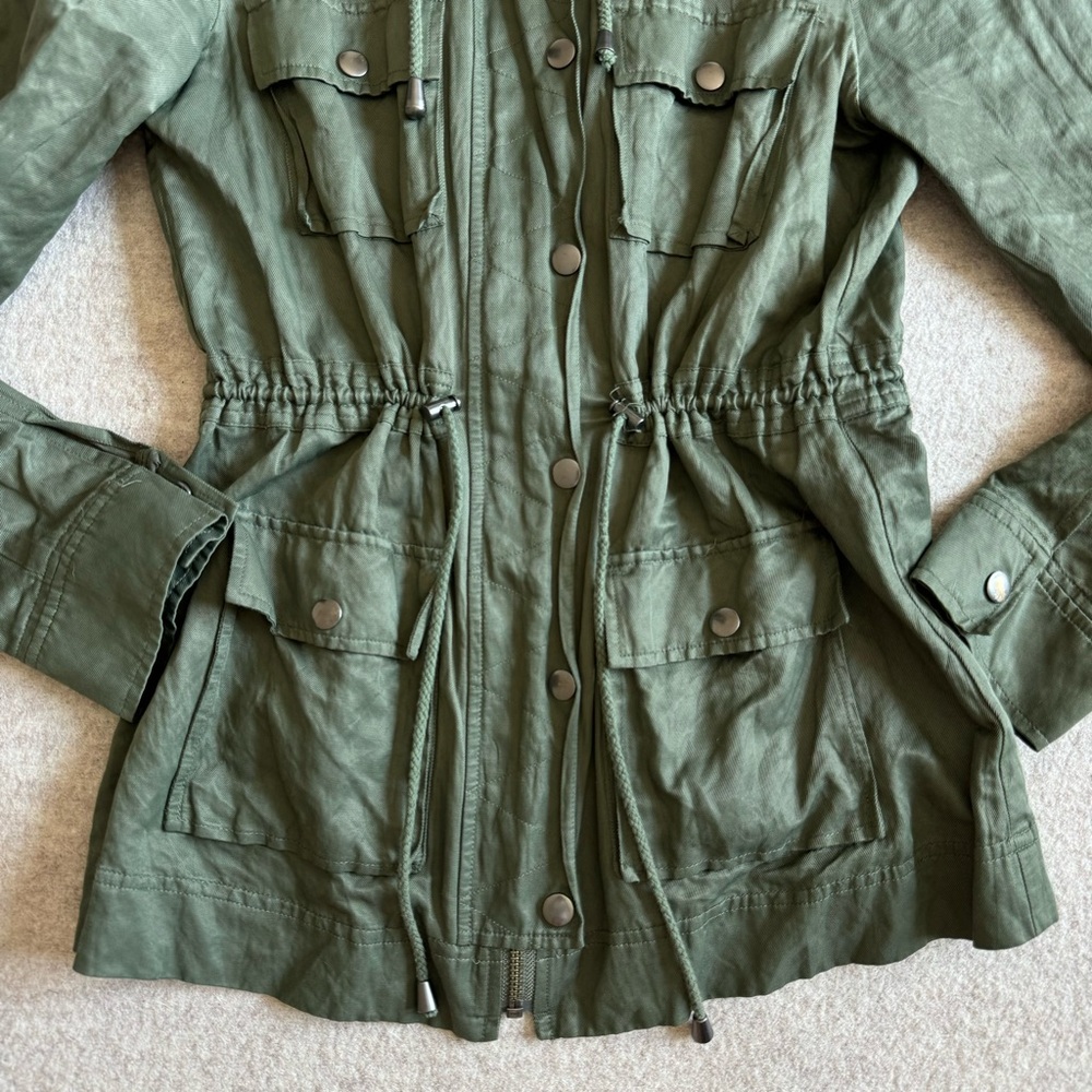 Joie Army Green Button Down Jacket With Hoodie - image 2